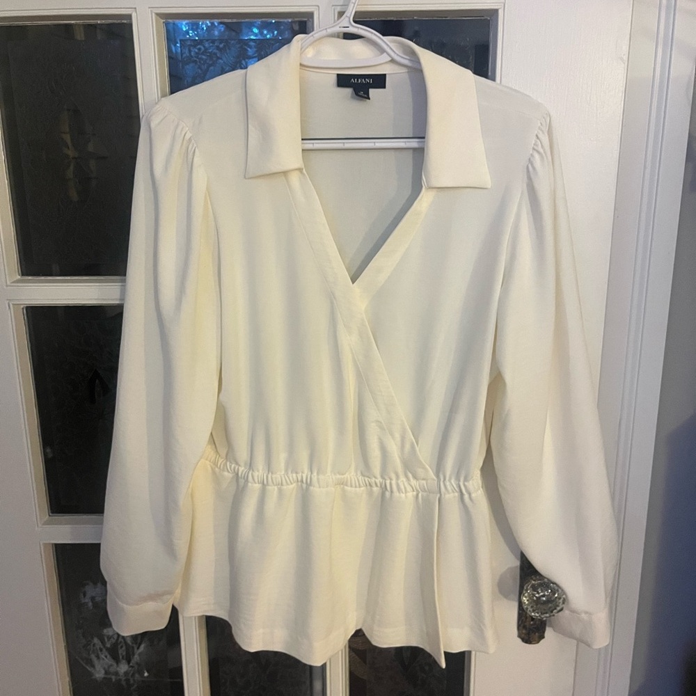 Alfani Ivory Wrap Blouse | Capsule Closet | Size Medium